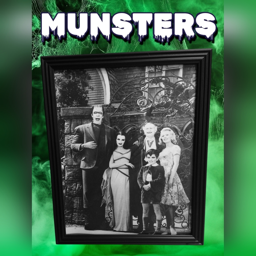 THE MUNSTERS (2) BW Framed Halloween Decor 8X10 plastic frame Halloween
